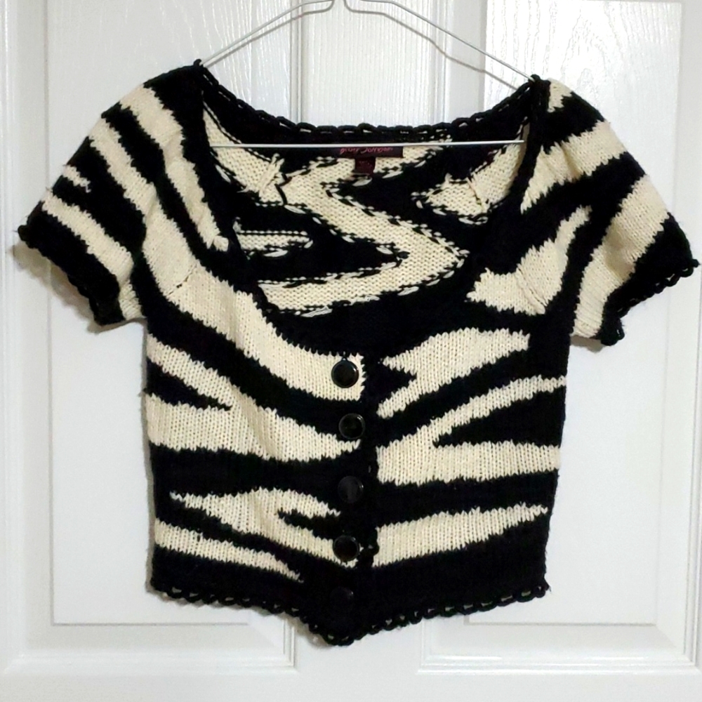 Betsey Johnson Zebra Print Crop Knit Cardigan
